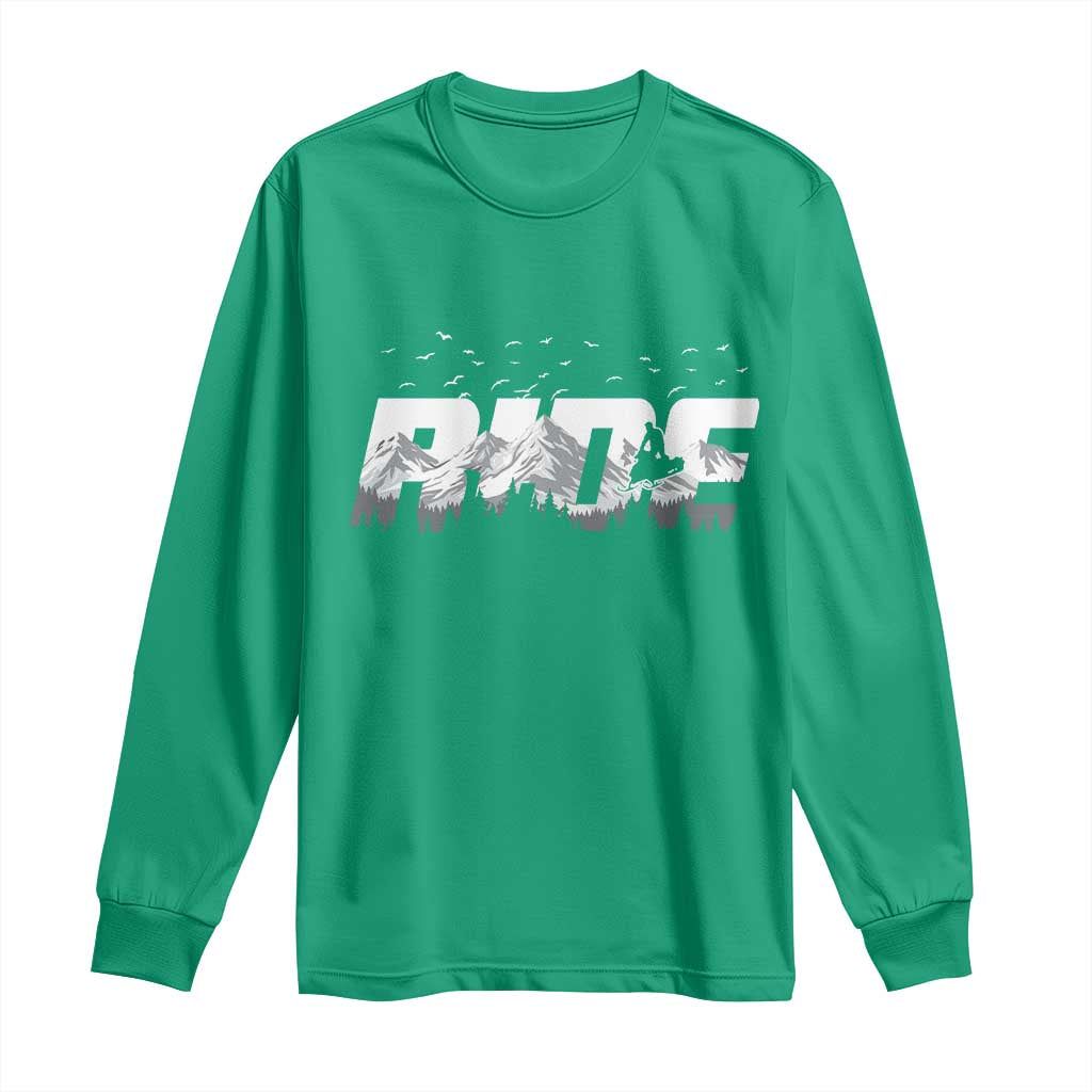Snowmobile Ride Motor Sled Racing Winter Mountain Sports Fan Long Sleeve Shirt - Wonder Print Shop