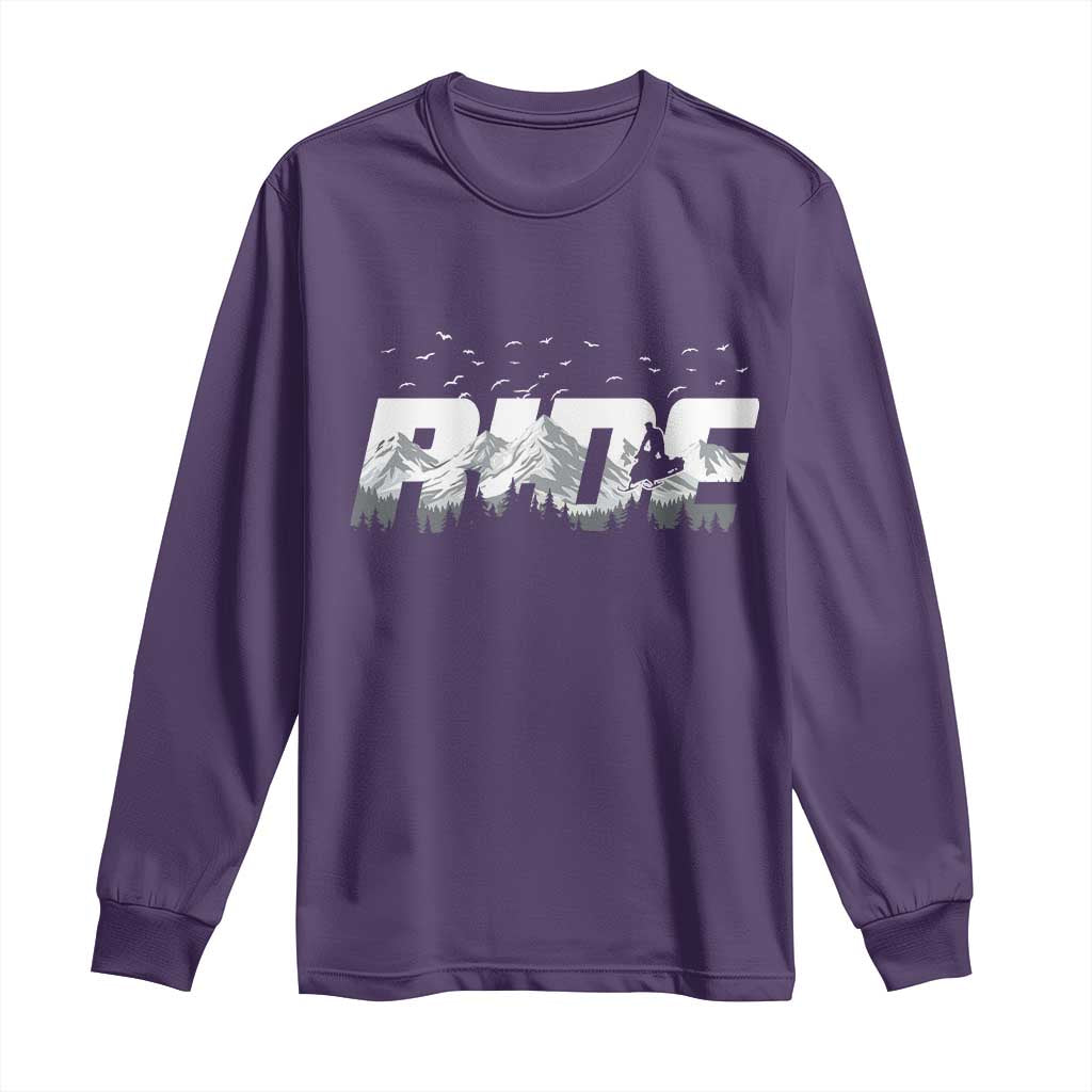 Snowmobile Ride Motor Sled Racing Winter Mountain Sports Fan Long Sleeve Shirt - Wonder Print Shop