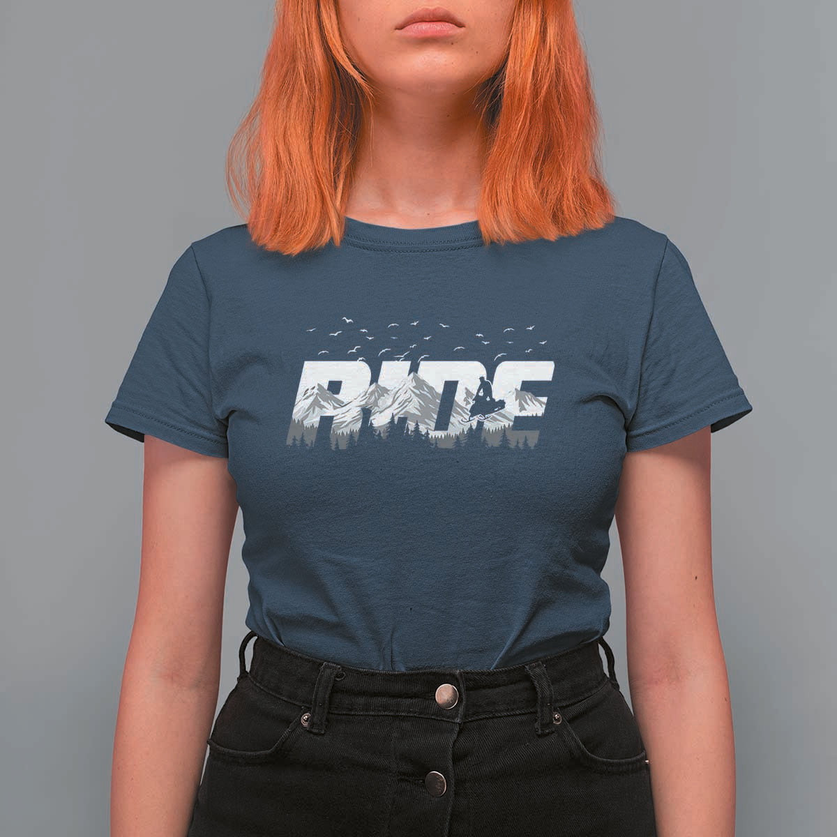 Snowmobile Ride Motor Sled Racing Winter Mountain Sports Fan T Shirt For Women - Wonder Print Shop