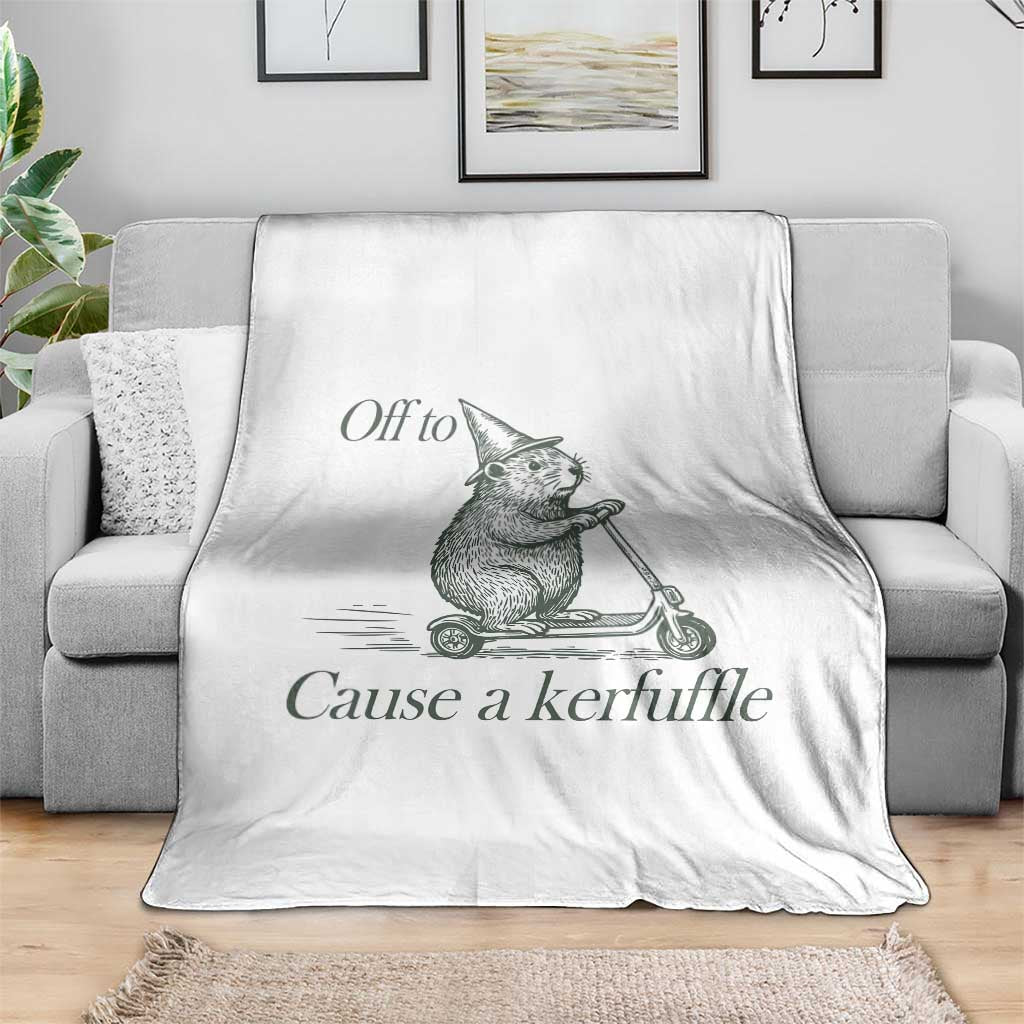 Off To Cause A Kerfuffle Throw Blanket Funny Groundhog Scooter Chaos - Wonder Print Shop