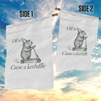 Off To Cause A Kerfuffle Garden Flag Funny Groundhog Scooter Chaos - Wonder Print Shop