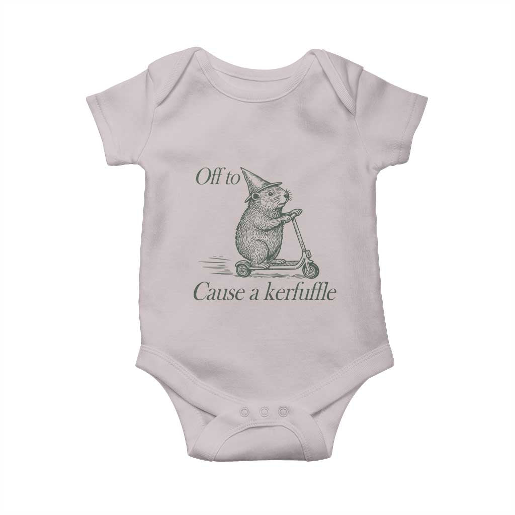 Off To Cause A Kerfuffle Baby Onesie Funny Groundhog Scooter Chaos - Wonder Print Shop