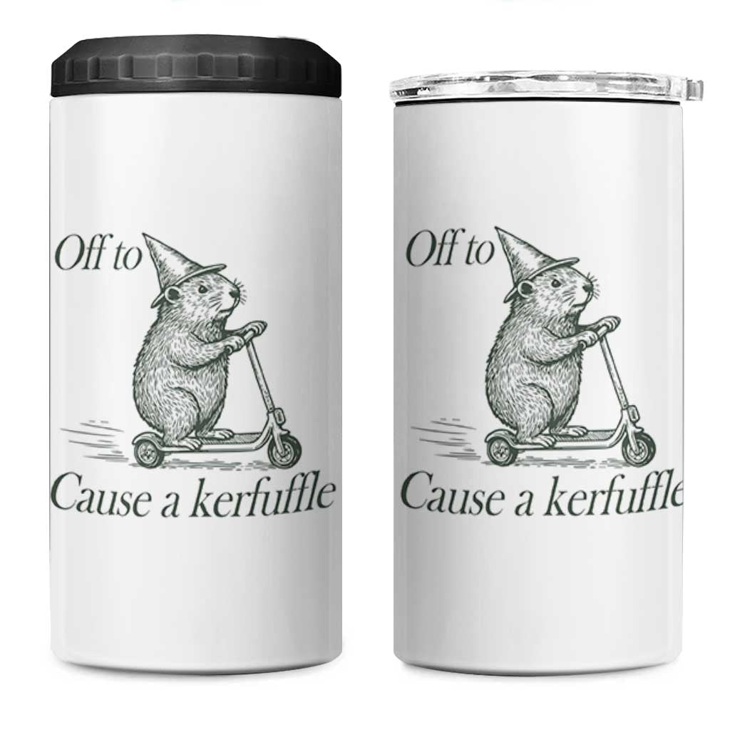 Off To Cause A Kerfuffle 4 in 1 Can Cooler Tumbler Funny Groundhog Scooter Chaos - Wonder Print Shop