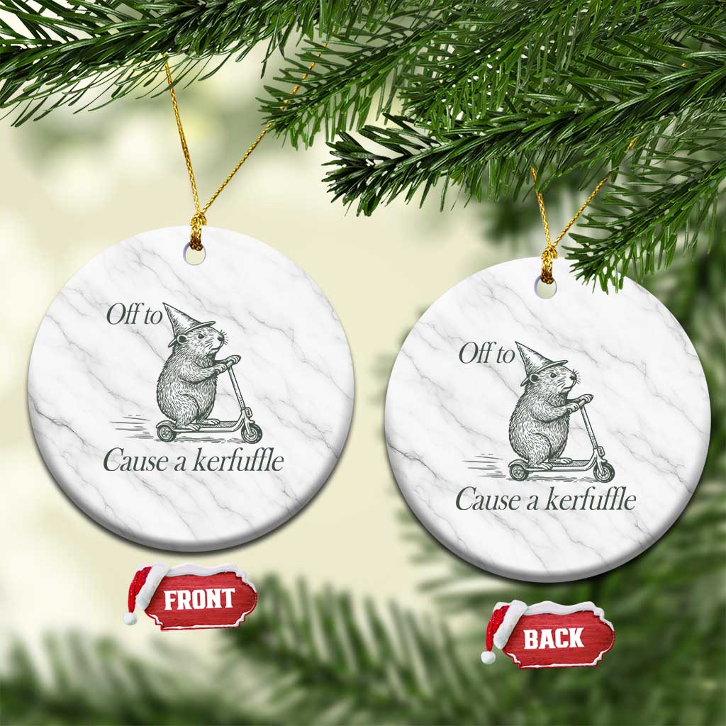 Off To Cause A Kerfuffle Ceramic Ornament Funny Groundhog Scooter Chaos - Wonder Print Shop