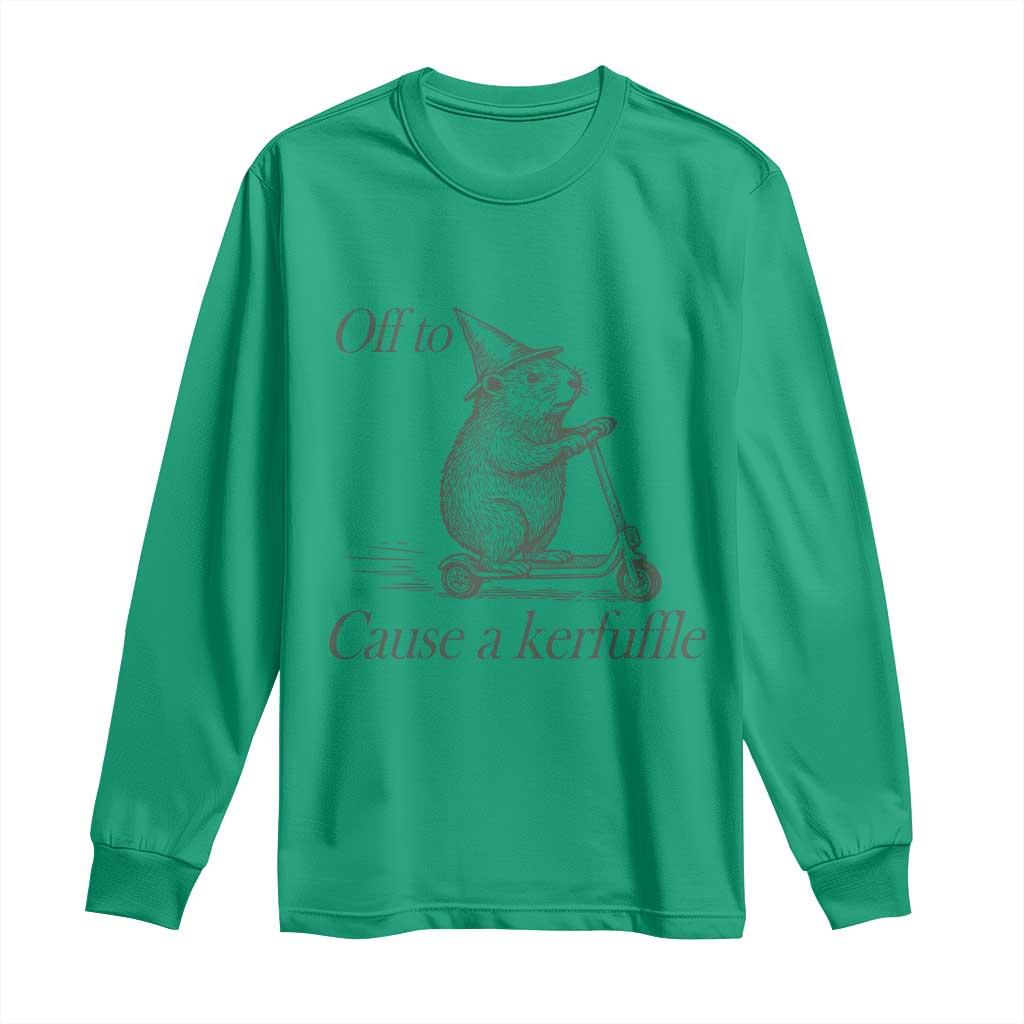 Off To Cause A Kerfuffle Long Sleeve Shirt Funny Groundhog Scooter Chaos - Wonder Print Shop