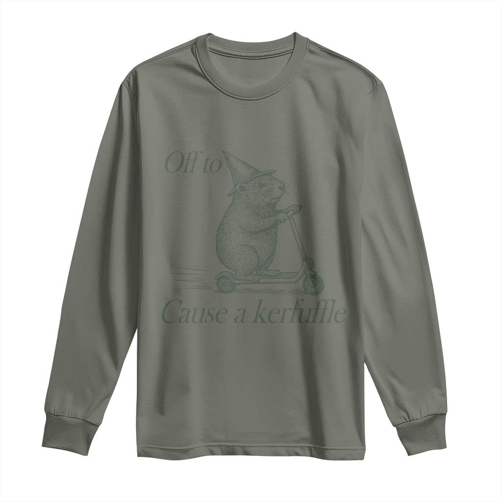 Off To Cause A Kerfuffle Long Sleeve Shirt Funny Groundhog Scooter Chaos - Wonder Print Shop