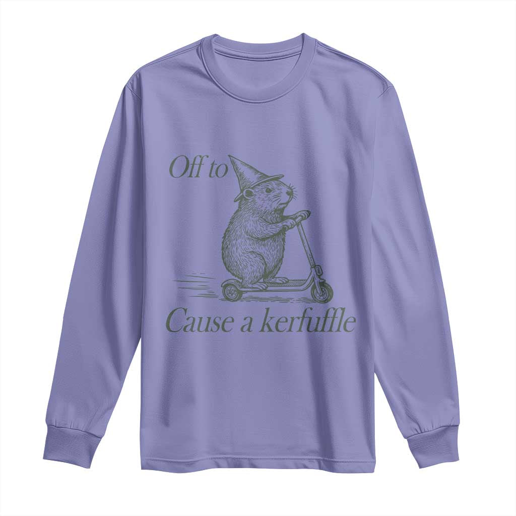 Off To Cause A Kerfuffle Long Sleeve Shirt Funny Groundhog Scooter Chaos - Wonder Print Shop