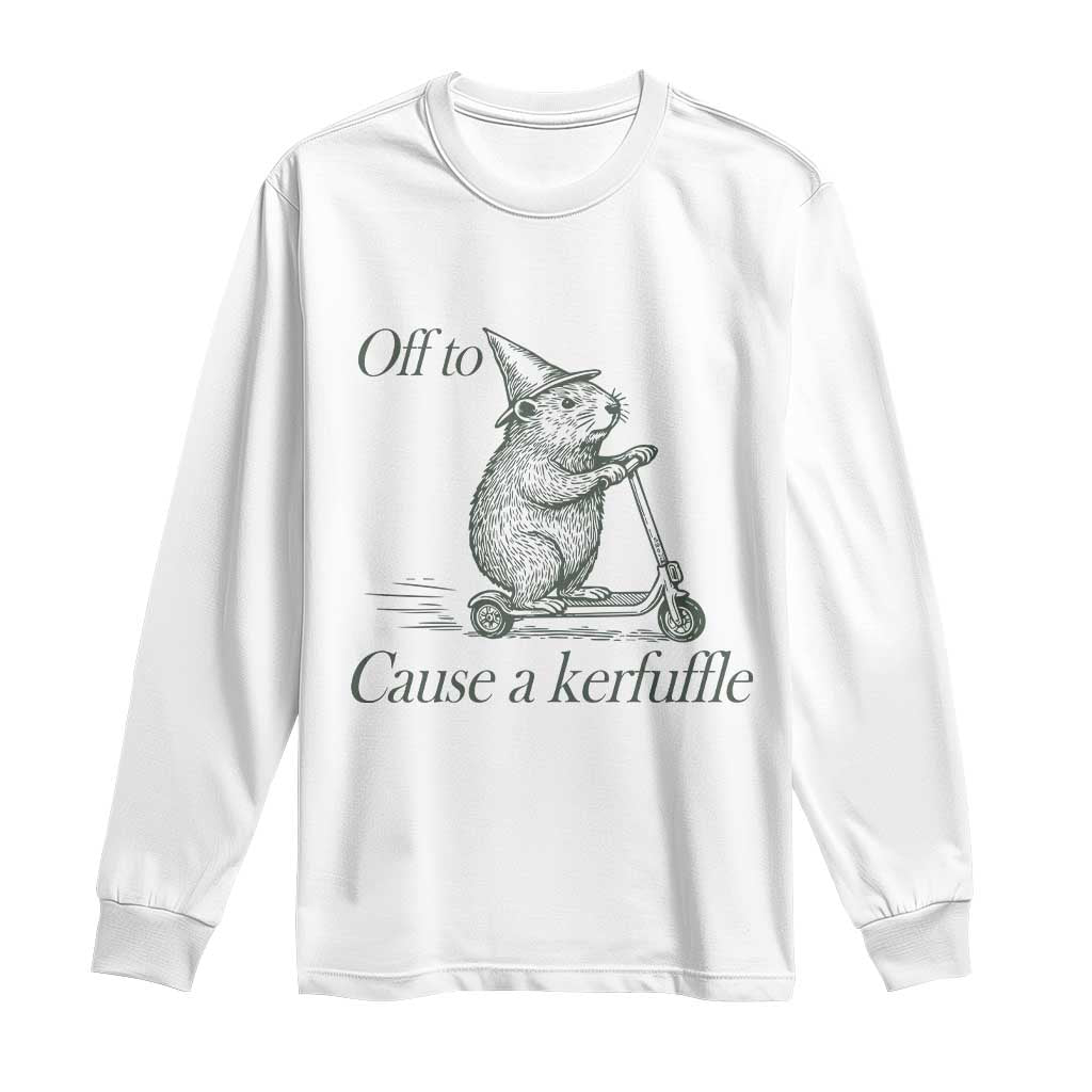 Off To Cause A Kerfuffle Long Sleeve Shirt Funny Groundhog Scooter Chaos - Wonder Print Shop