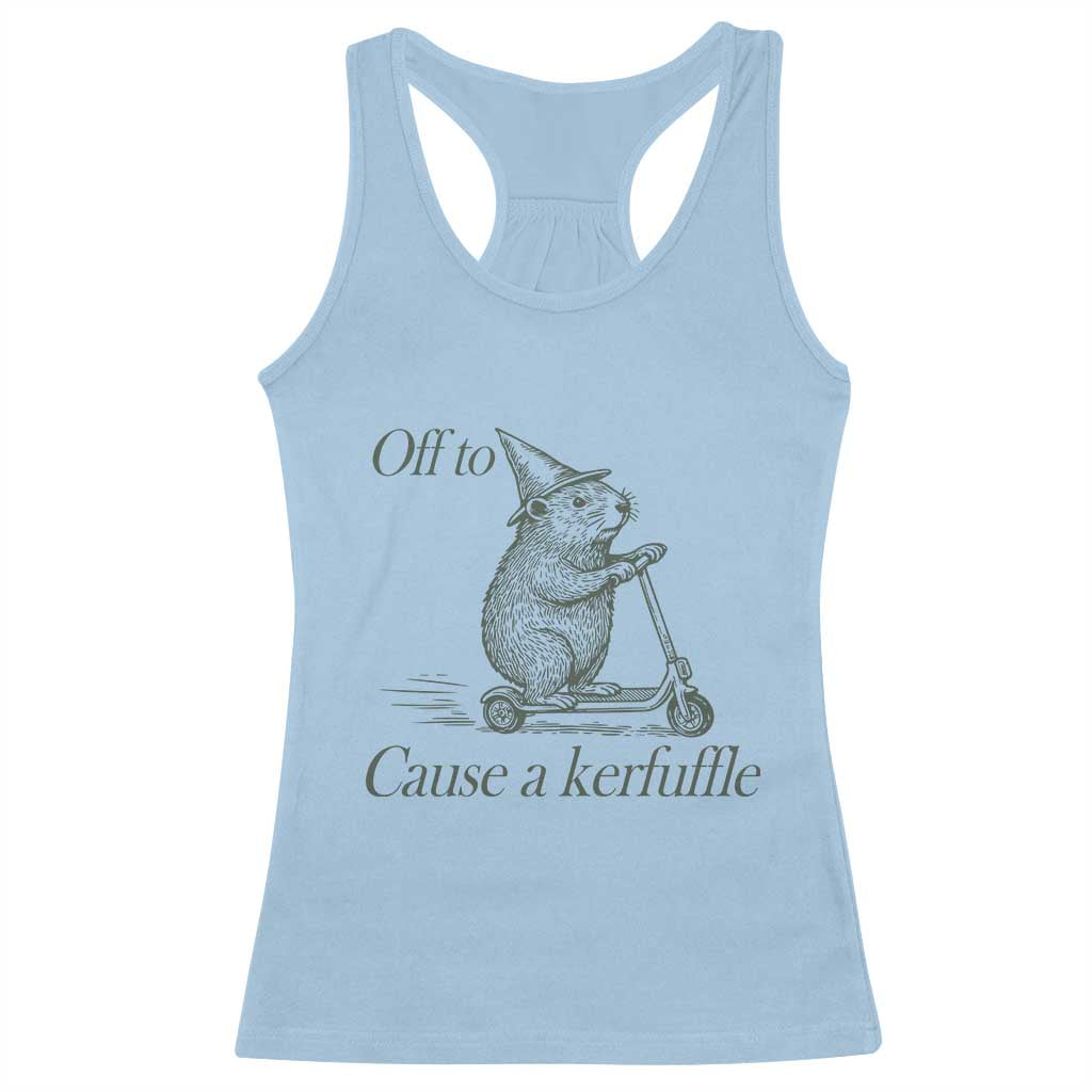 Off To Cause A Kerfuffle Racerback Tank Top Funny Groundhog Scooter Chaos - Wonder Print Shop