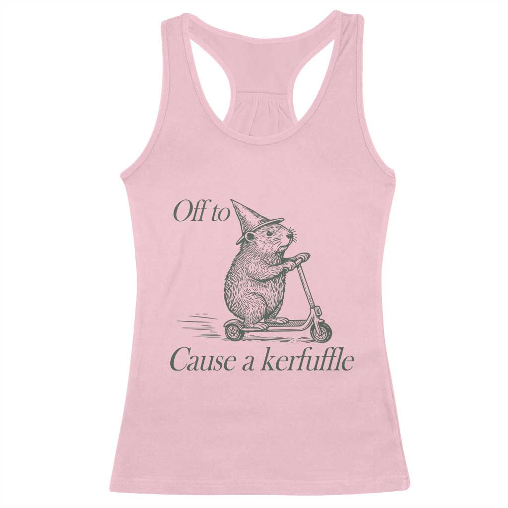 Off To Cause A Kerfuffle Racerback Tank Top Funny Groundhog Scooter Chaos - Wonder Print Shop