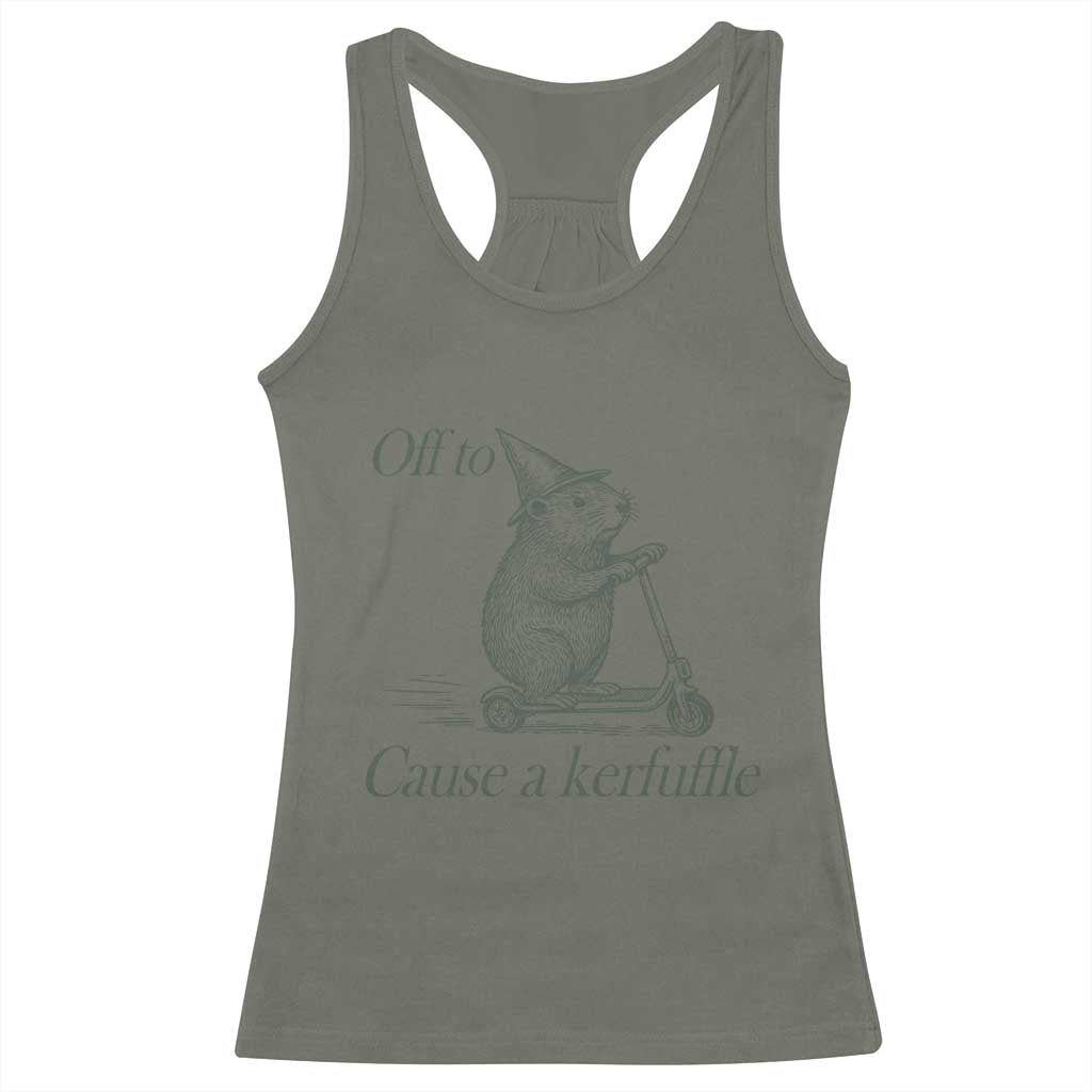 Off To Cause A Kerfuffle Racerback Tank Top Funny Groundhog Scooter Chaos - Wonder Print Shop