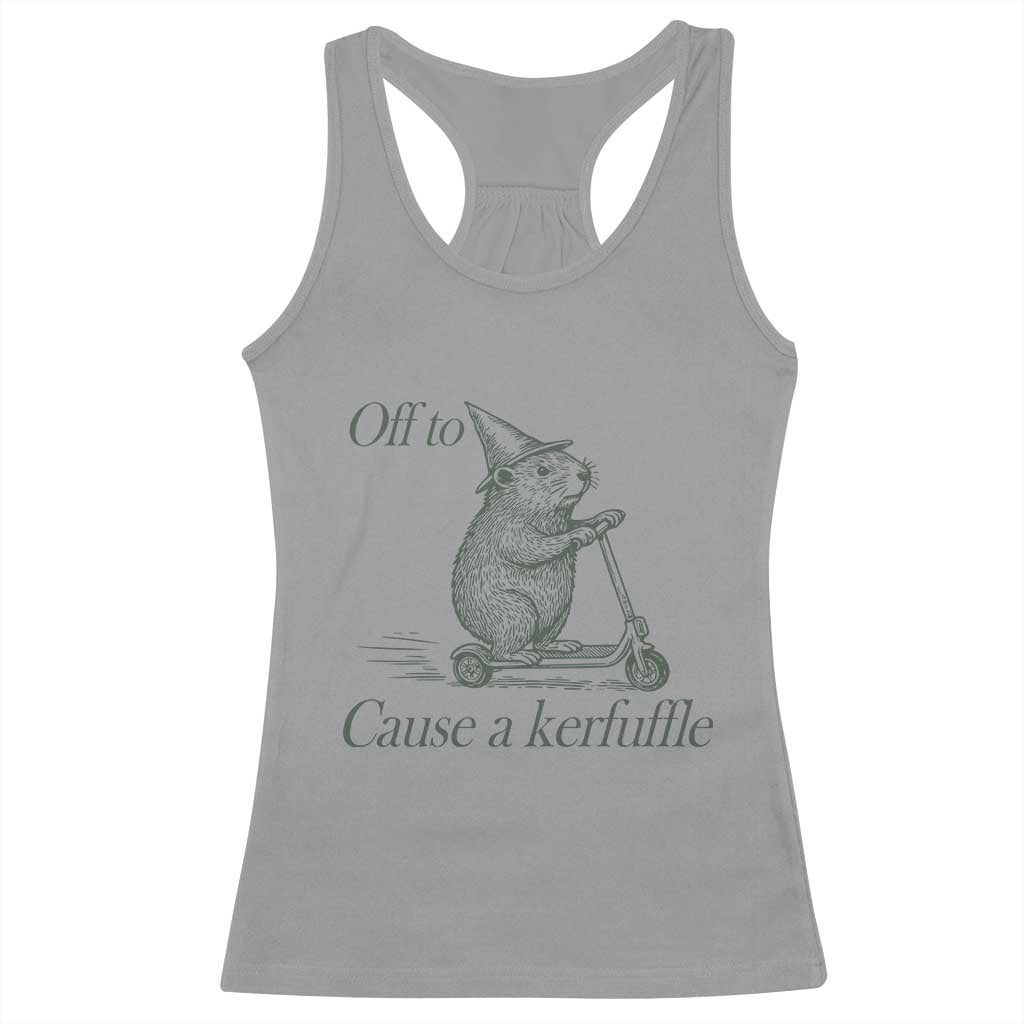 Off To Cause A Kerfuffle Racerback Tank Top Funny Groundhog Scooter Chaos - Wonder Print Shop