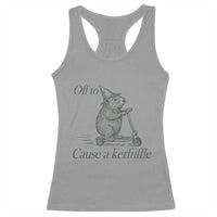 Off To Cause A Kerfuffle Racerback Tank Top Funny Groundhog Scooter Chaos - Wonder Print Shop