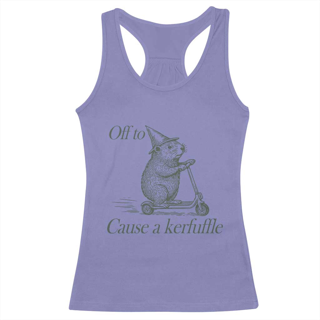 Off To Cause A Kerfuffle Racerback Tank Top Funny Groundhog Scooter Chaos - Wonder Print Shop