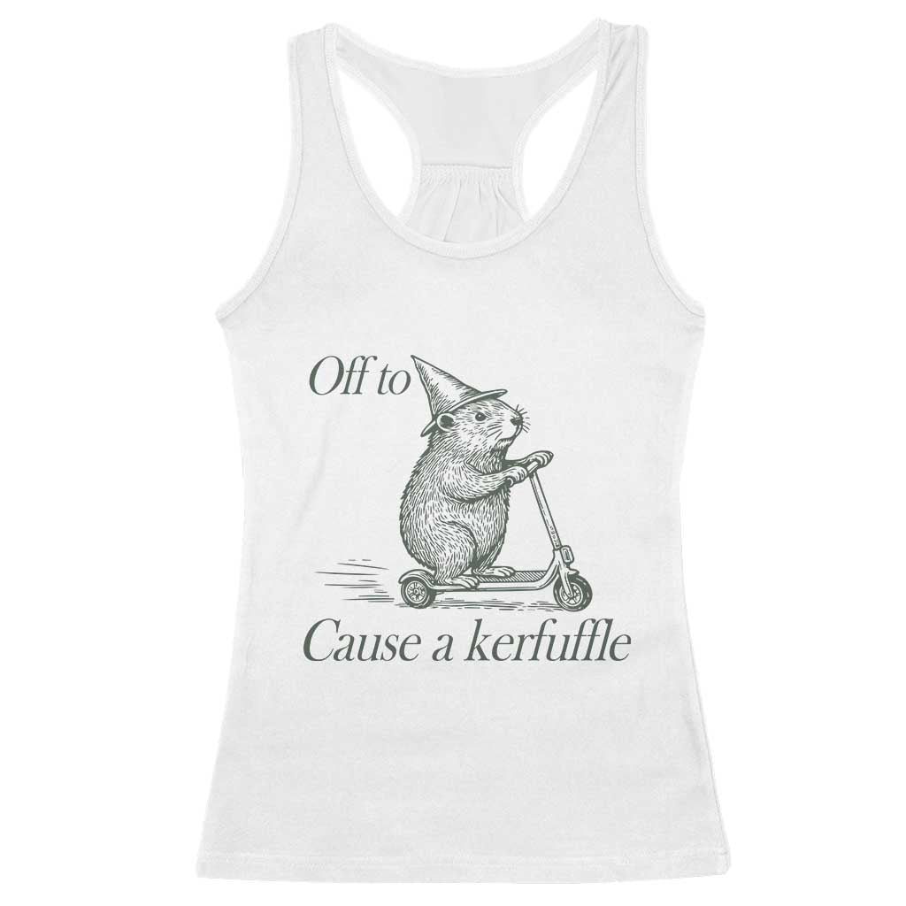 Off To Cause A Kerfuffle Racerback Tank Top Funny Groundhog Scooter Chaos - Wonder Print Shop
