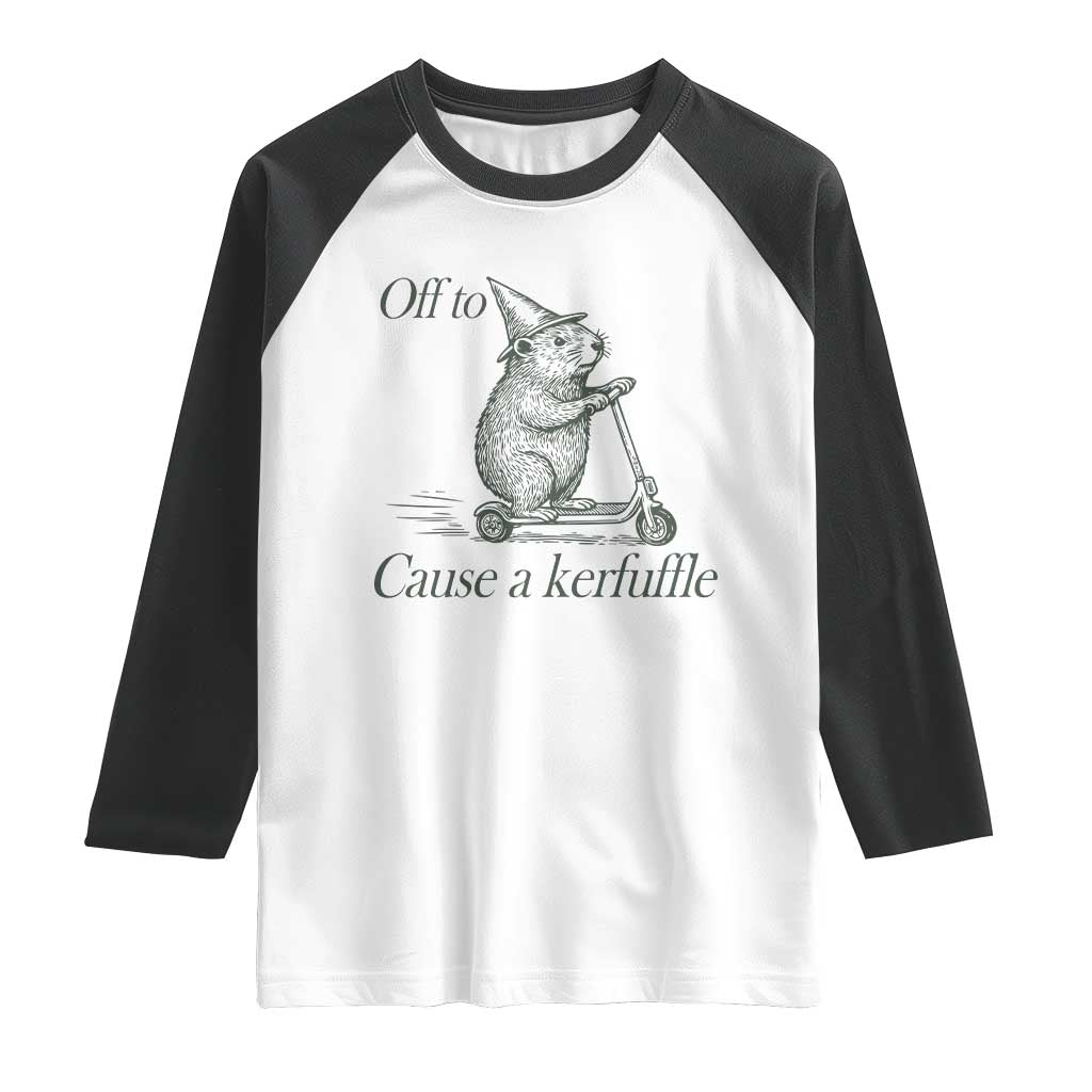 Off To Cause A Kerfuffle Raglan Shirt Funny Groundhog Scooter Chaos - Wonder Print Shop