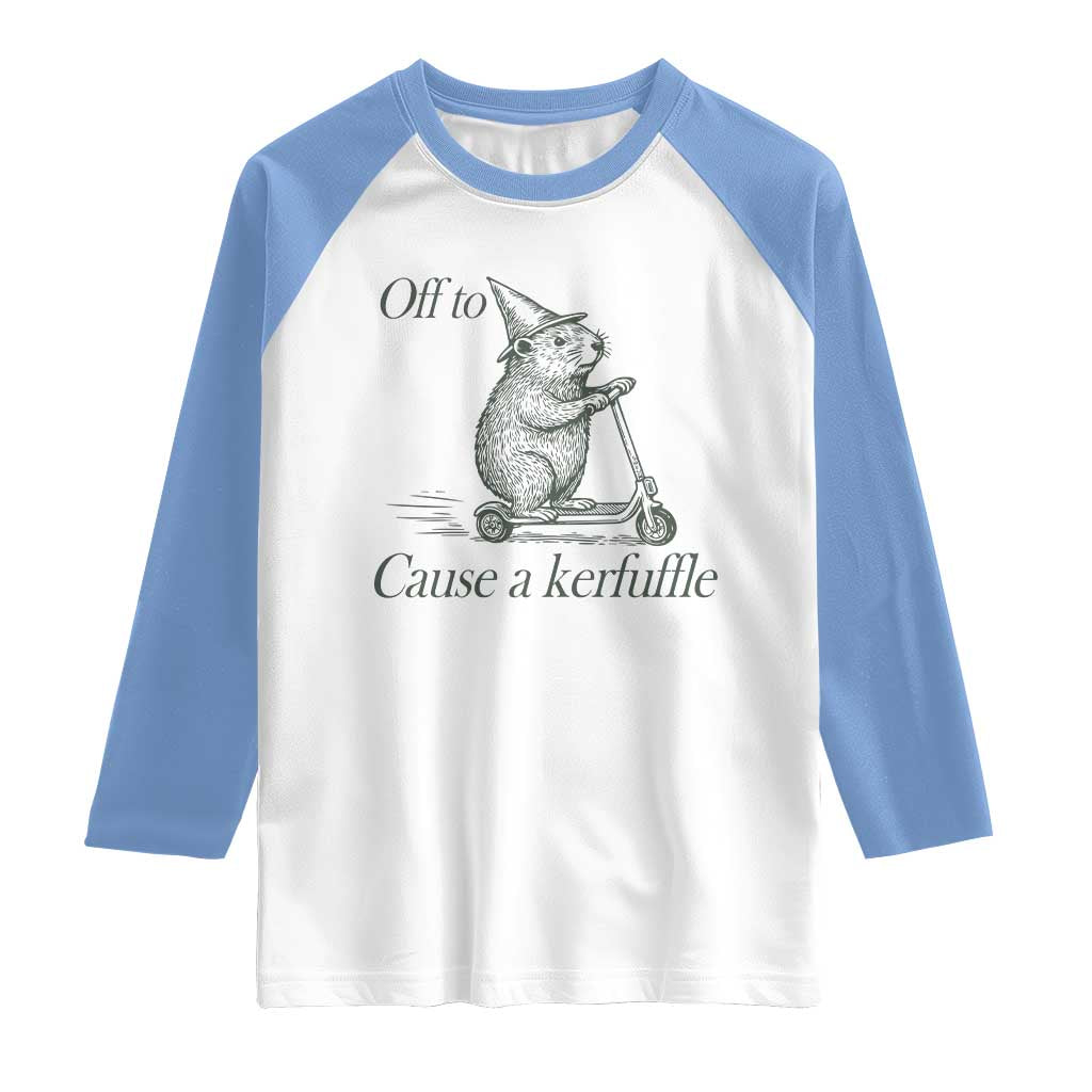Off To Cause A Kerfuffle Raglan Shirt Funny Groundhog Scooter Chaos - Wonder Print Shop