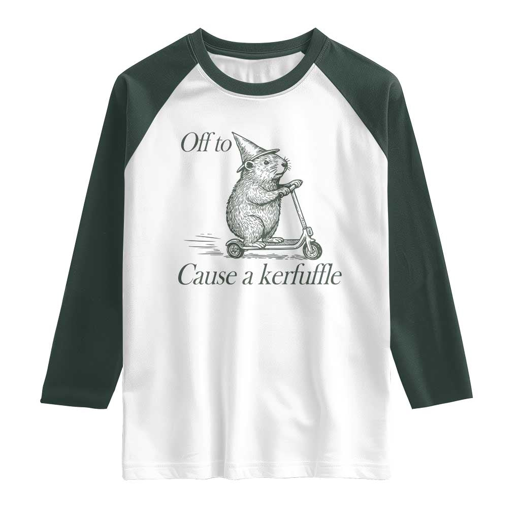 Off To Cause A Kerfuffle Raglan Shirt Funny Groundhog Scooter Chaos - Wonder Print Shop