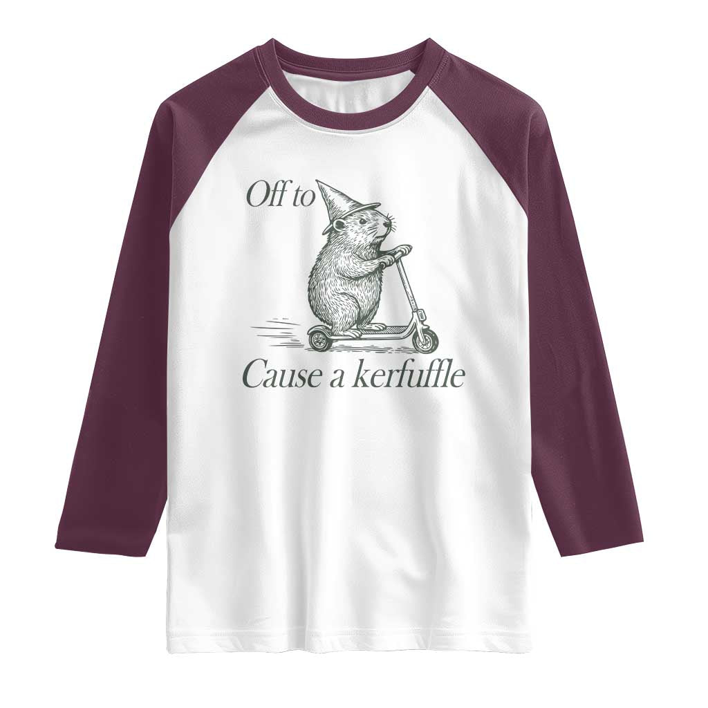 Off To Cause A Kerfuffle Raglan Shirt Funny Groundhog Scooter Chaos - Wonder Print Shop