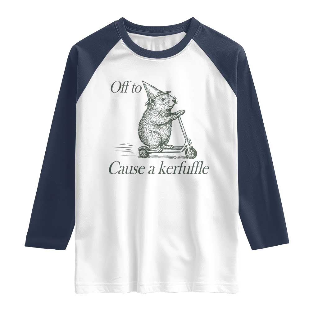 Off To Cause A Kerfuffle Raglan Shirt Funny Groundhog Scooter Chaos - Wonder Print Shop