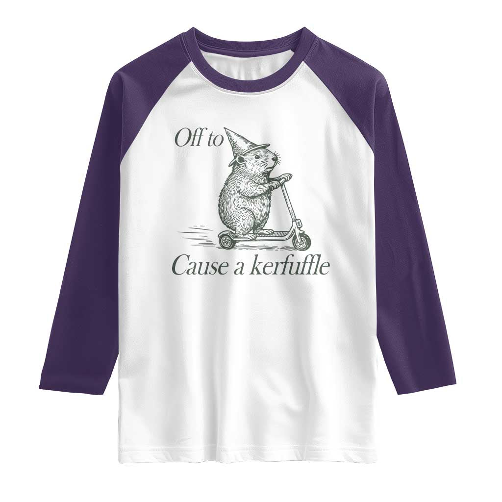 Off To Cause A Kerfuffle Raglan Shirt Funny Groundhog Scooter Chaos - Wonder Print Shop