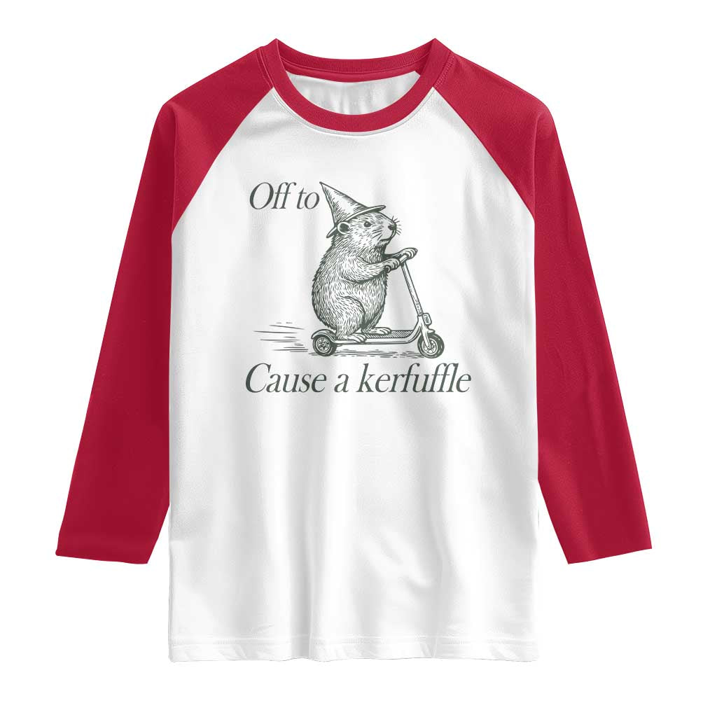 Off To Cause A Kerfuffle Raglan Shirt Funny Groundhog Scooter Chaos - Wonder Print Shop