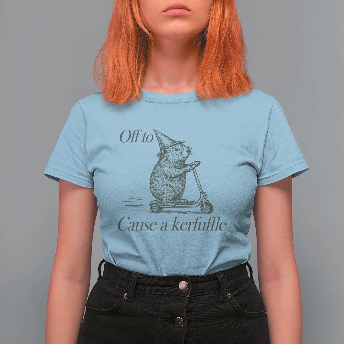 Off To Cause A Kerfuffle T Shirt For Women Funny Groundhog Scooter Chaos - Wonder Print Shop