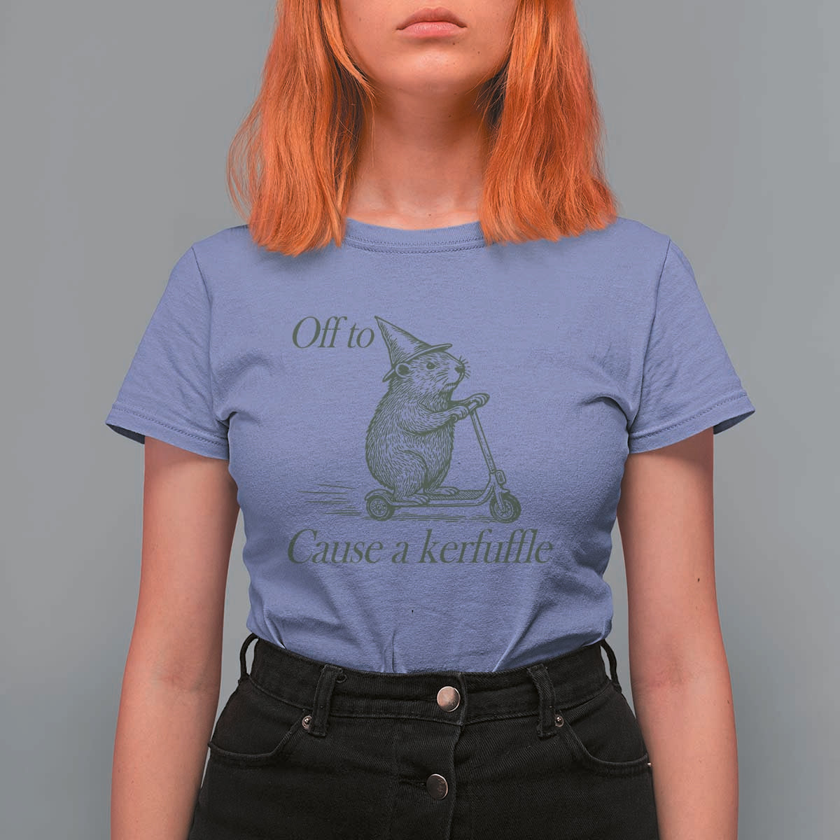 Off To Cause A Kerfuffle T Shirt For Women Funny Groundhog Scooter Chaos - Wonder Print Shop