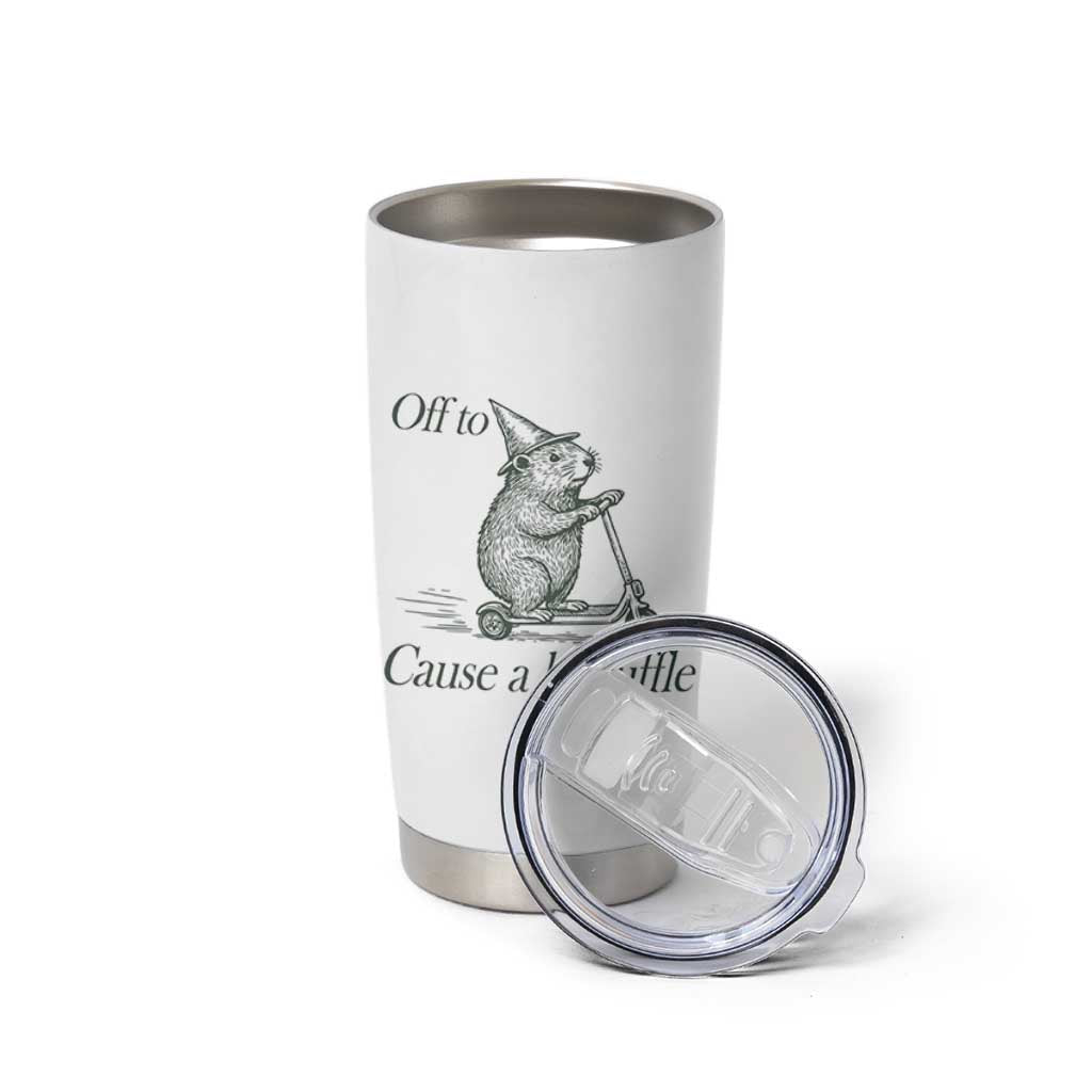 Off To Cause A Kerfuffle Tumbler Cup Funny Groundhog Scooter Chaos - Wonder Print Shop