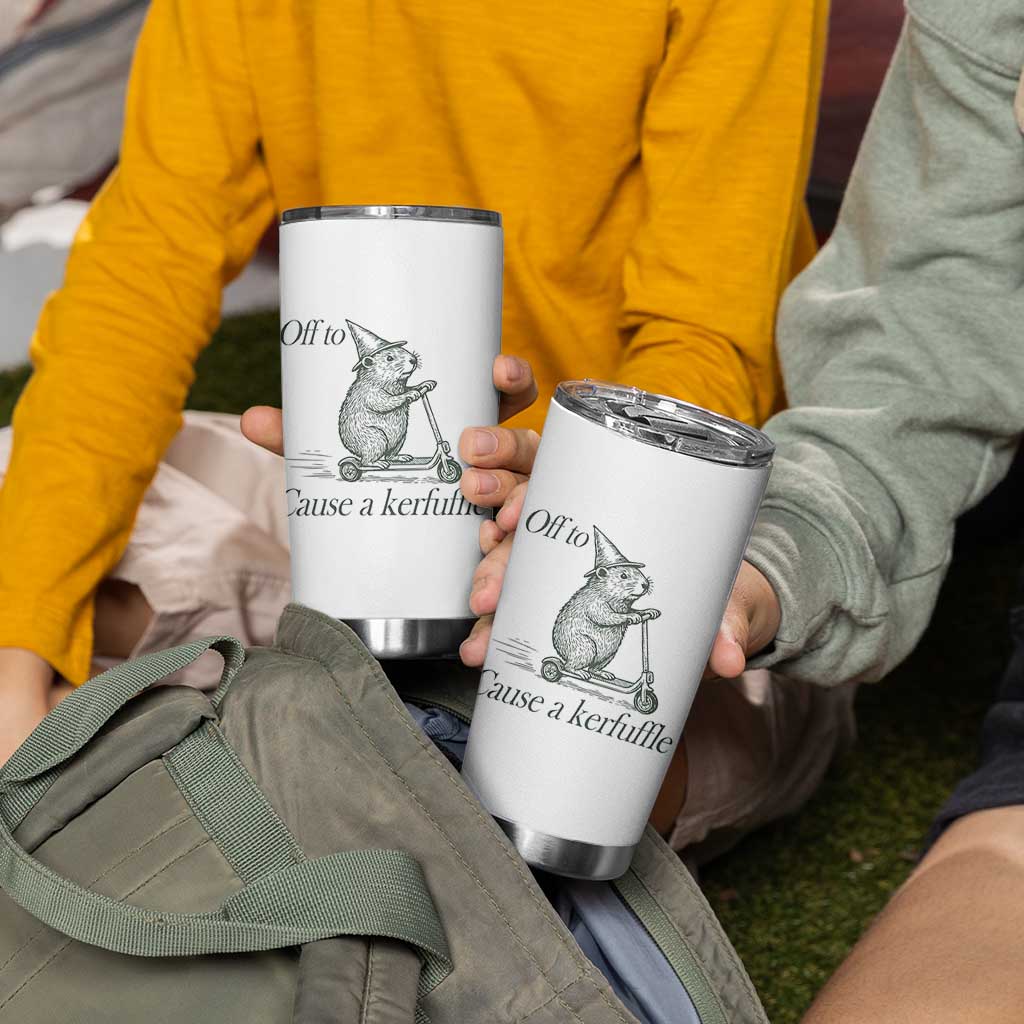 Off To Cause A Kerfuffle Tumbler Cup Funny Groundhog Scooter Chaos - Wonder Print Shop