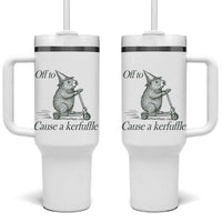 Off To Cause A Kerfuffle Tumbler With Handle Funny Groundhog Scooter Chaos - Wonder Print Shop