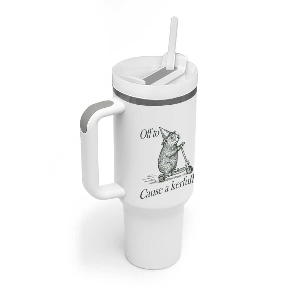 Off To Cause A Kerfuffle Tumbler With Handle Funny Groundhog Scooter Chaos - Wonder Print Shop