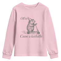 Off To Cause A Kerfuffle Youth Sweatshirt Funny Groundhog Scooter Chaos - Wonder Print Shop