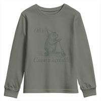 Off To Cause A Kerfuffle Youth Sweatshirt Funny Groundhog Scooter Chaos - Wonder Print Shop