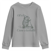Off To Cause A Kerfuffle Youth Sweatshirt Funny Groundhog Scooter Chaos - Wonder Print Shop