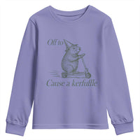 Off To Cause A Kerfuffle Youth Sweatshirt Funny Groundhog Scooter Chaos - Wonder Print Shop