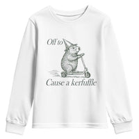 Off To Cause A Kerfuffle Youth Sweatshirt Funny Groundhog Scooter Chaos - Wonder Print Shop