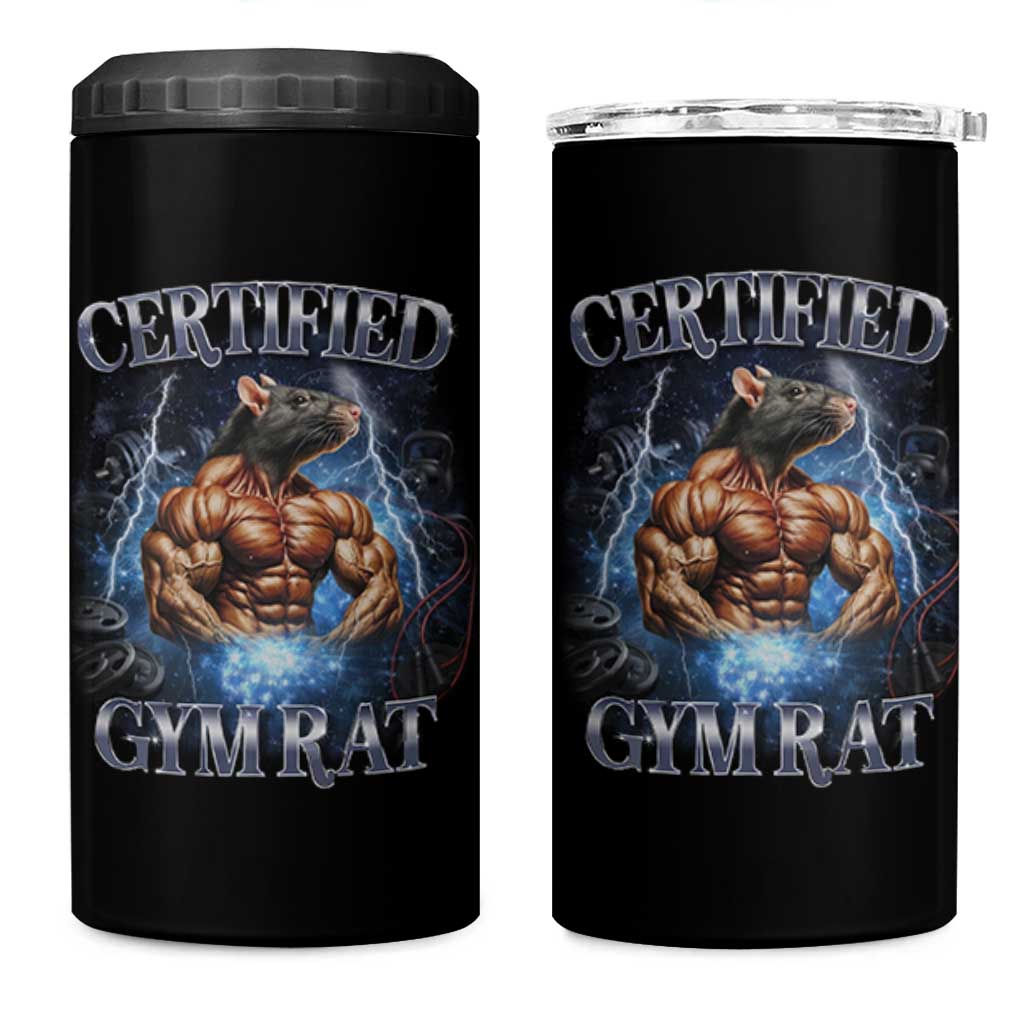 Funny Certified Gym Rat 4 in 1 Can Cooler Tumbler Fitness Bodybuilding Gym Lovers Meme - Wonder Print Shop