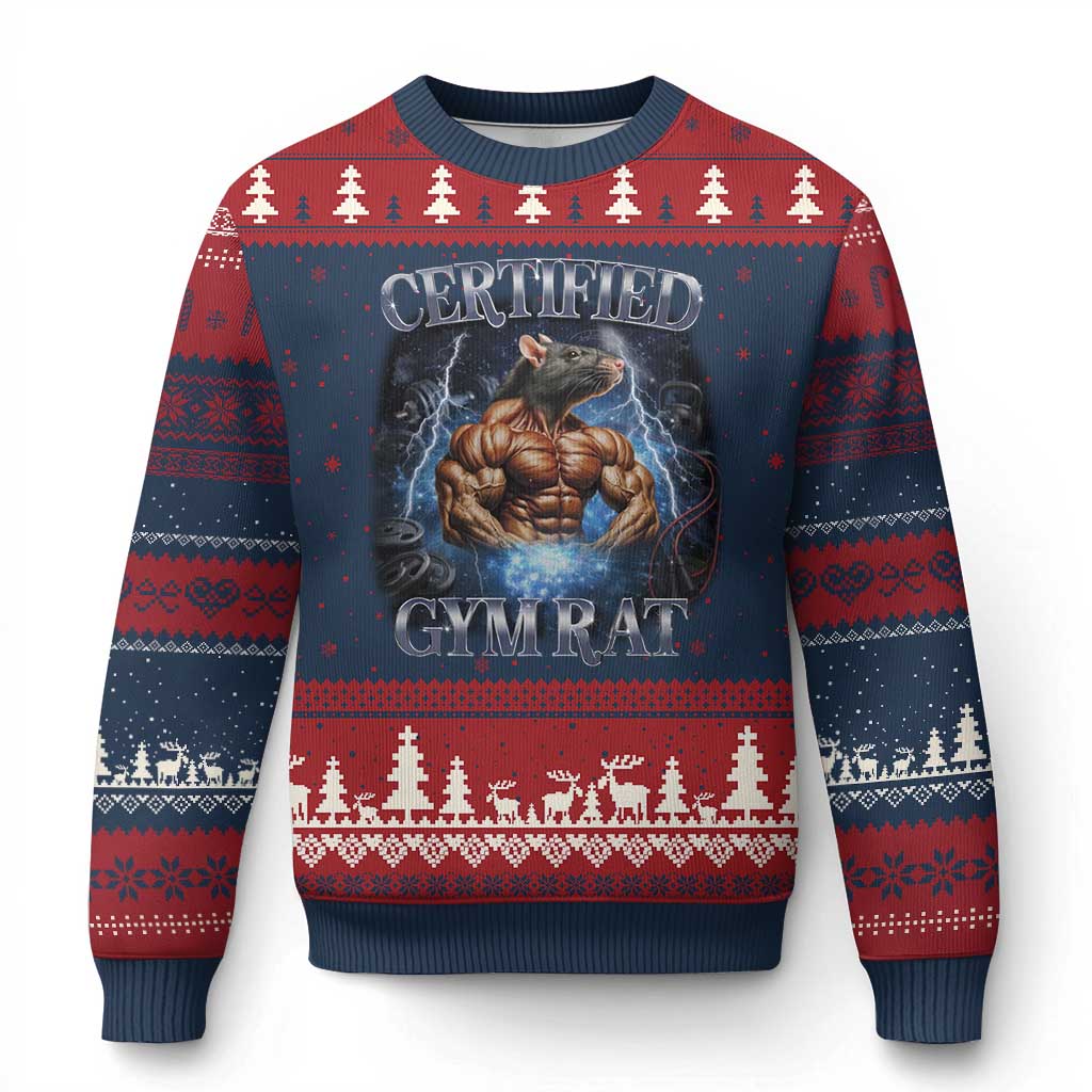 Funny Certified Gym Rat Ugly Christmas Sweater Fitness Bodybuilding Gym Lovers Meme - Wonder Print Shop