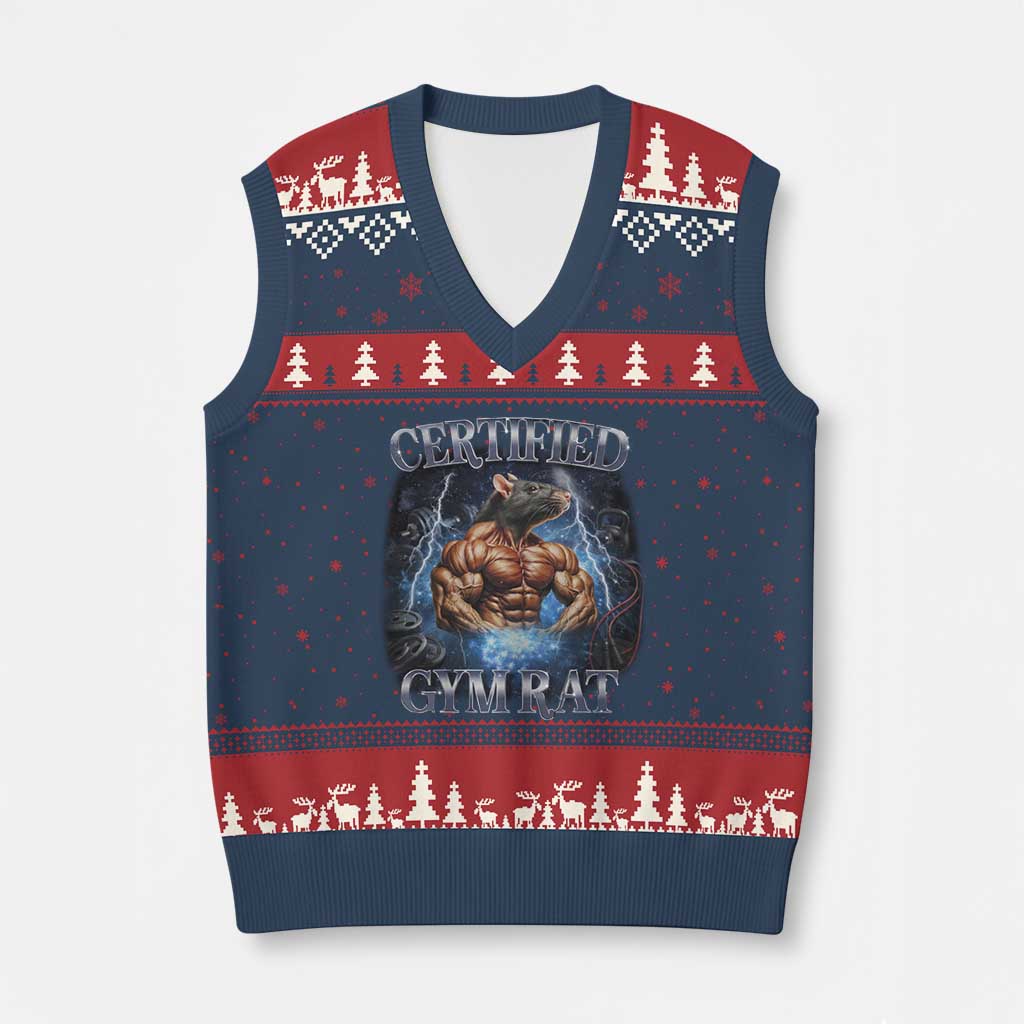 Funny Certified Gym Rat V-Neck Knit Sweater Vest Fitness Bodybuilding Gym Lovers Meme - Wonder Print Shop