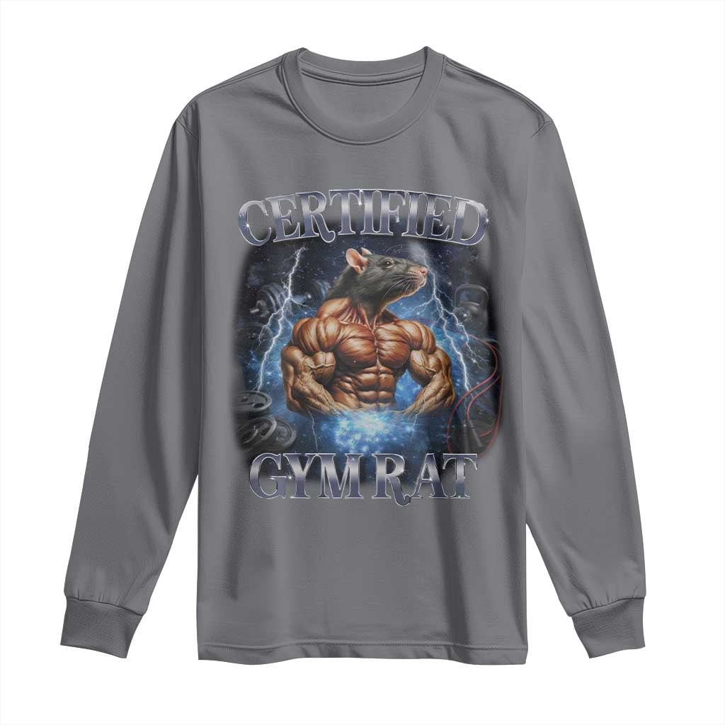 Funny Certified Gym Rat Long Sleeve Shirt Fitness Bodybuilding Gym Lovers Meme - Wonder Print Shop