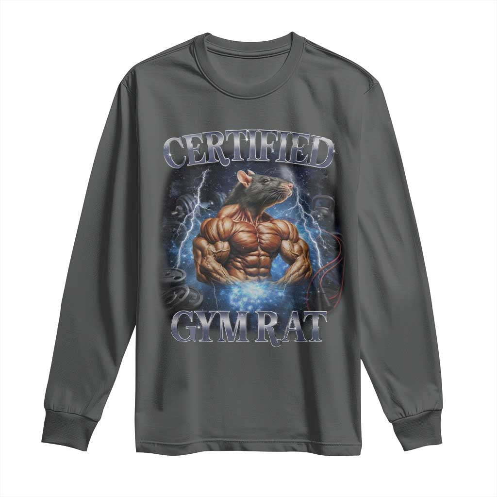 Funny Certified Gym Rat Long Sleeve Shirt Fitness Bodybuilding Gym Lovers Meme - Wonder Print Shop