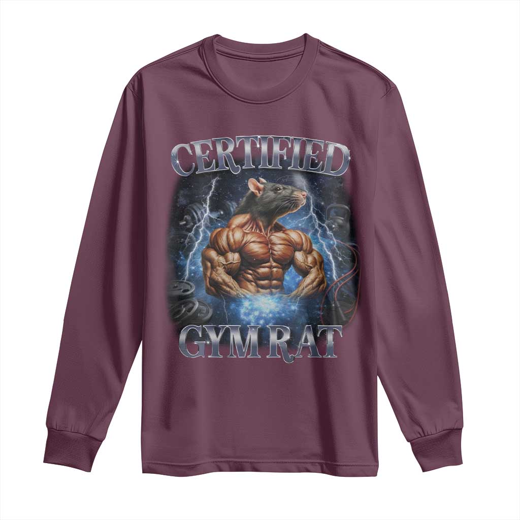 Funny Certified Gym Rat Long Sleeve Shirt Fitness Bodybuilding Gym Lovers Meme - Wonder Print Shop