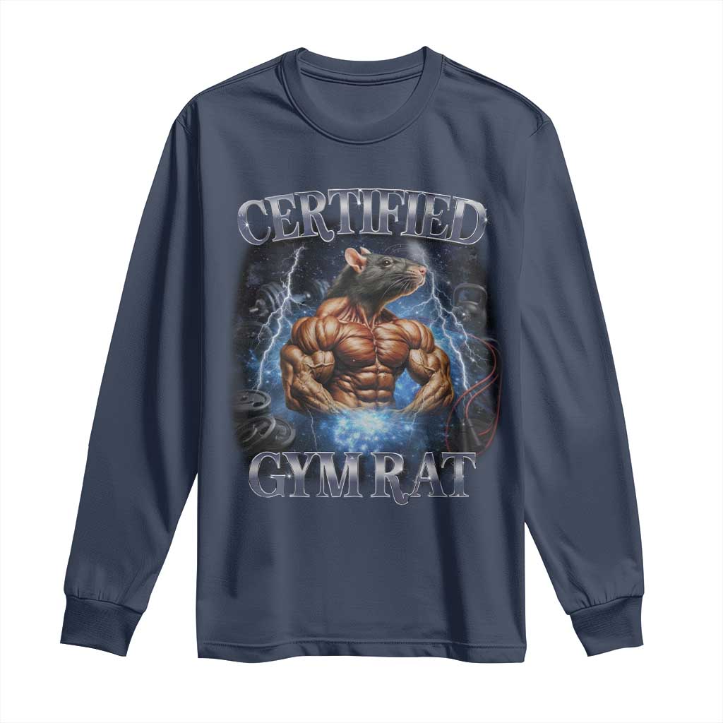Funny Certified Gym Rat Long Sleeve Shirt Fitness Bodybuilding Gym Lovers Meme - Wonder Print Shop