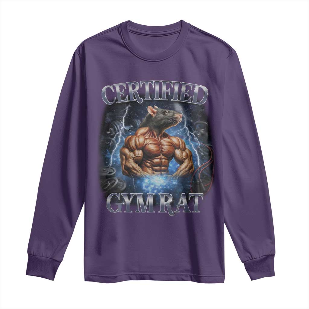 Funny Certified Gym Rat Long Sleeve Shirt Fitness Bodybuilding Gym Lovers Meme - Wonder Print Shop