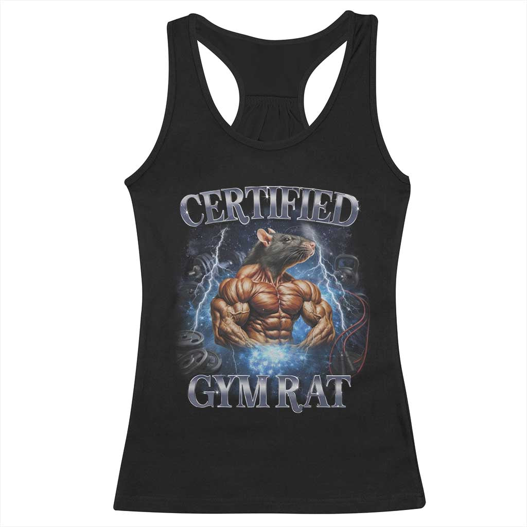 Funny Certified Gym Rat Racerback Tank Top Fitness Bodybuilding Gym Lovers Meme - Wonder Print Shop