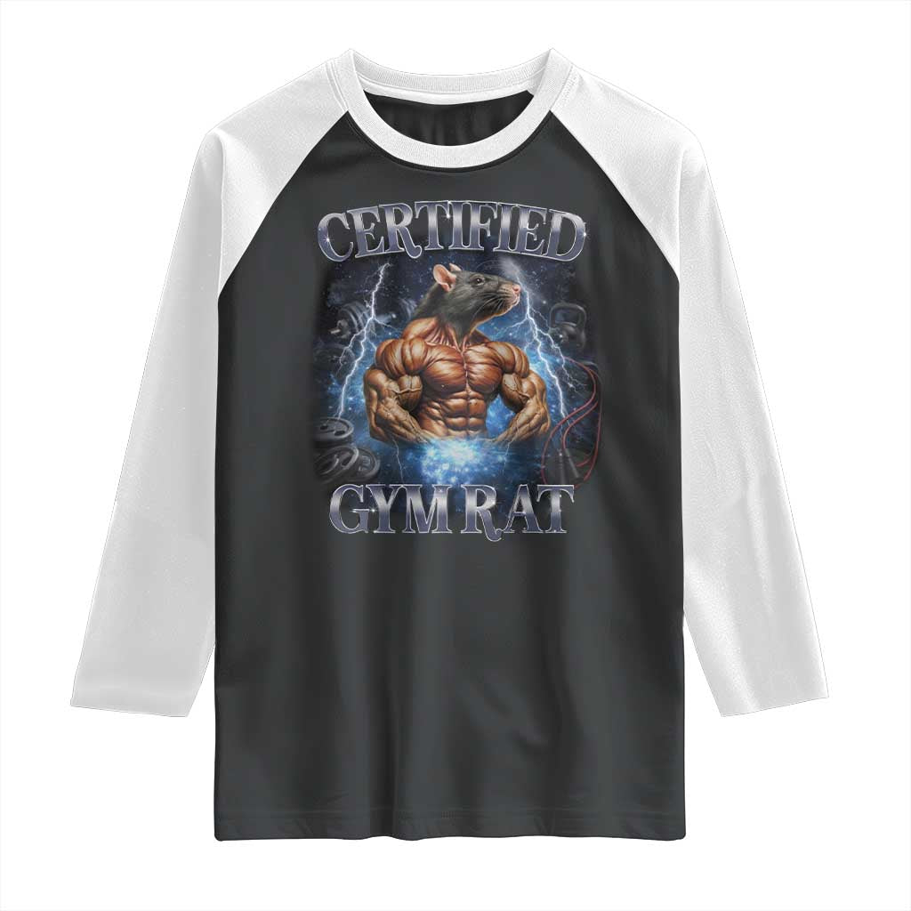 Funny Certified Gym Rat Raglan Shirt Fitness Bodybuilding Gym Lovers Meme - Wonder Print Shop