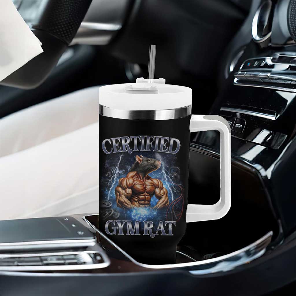Funny Certified Gym Rat Tumbler With Handle Fitness Bodybuilding Gym Lovers Meme - Wonder Print Shop