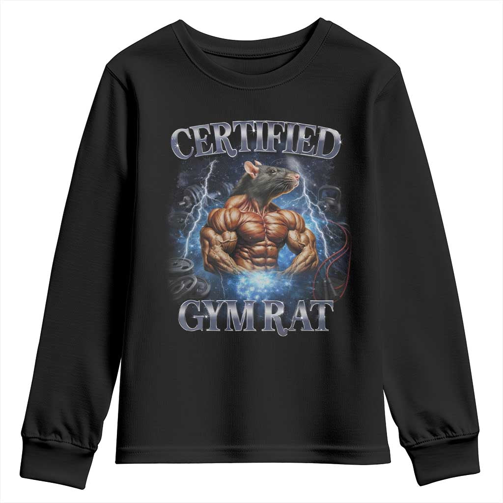Funny Certified Gym Rat Youth Sweatshirt Fitness Bodybuilding Gym Lovers Meme - Wonder Print Shop