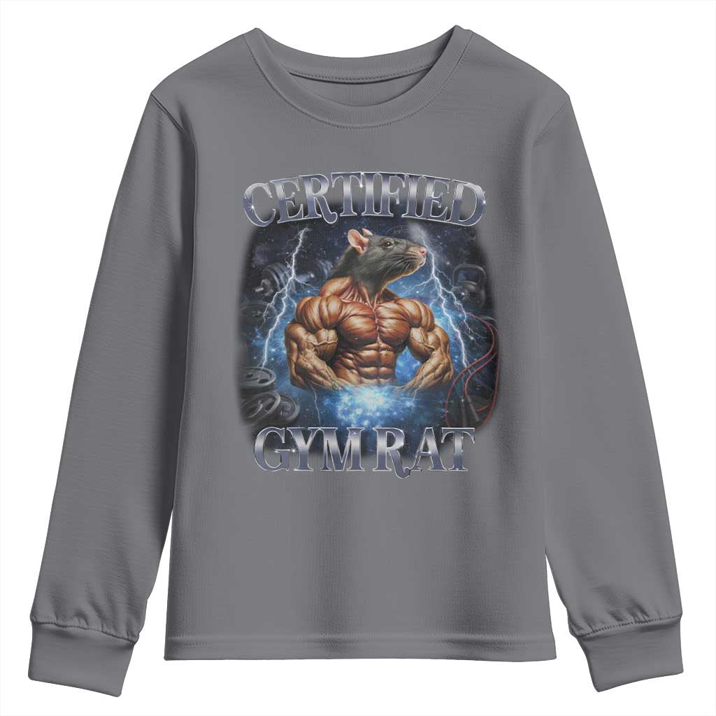 Funny Certified Gym Rat Youth Sweatshirt Fitness Bodybuilding Gym Lovers Meme - Wonder Print Shop